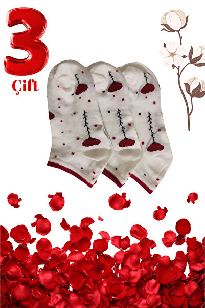 DİLRUBA AVM Women's Quality Combed Cotton Floral Patterned (3 Pairs) Short Bo...