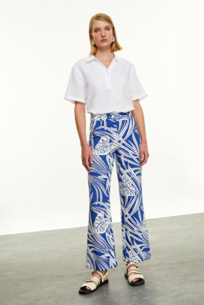 Mudo Printed Linen Mixed Cropped Pants