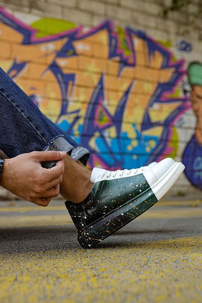 pabucmarketi Lace-Up Printed Men's Sports Shoes White Green Black