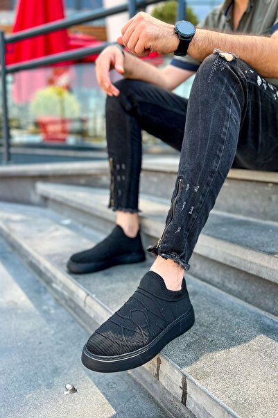 pabucmarketi Knitwear Fabric Men's Sports Shoes Black