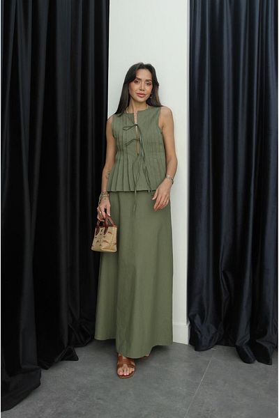 Havoş Green Sprot Tie-Up Blouse Skirt Set