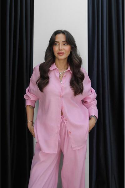 Havoş Pink Vinca Shirt Pants Linen Set