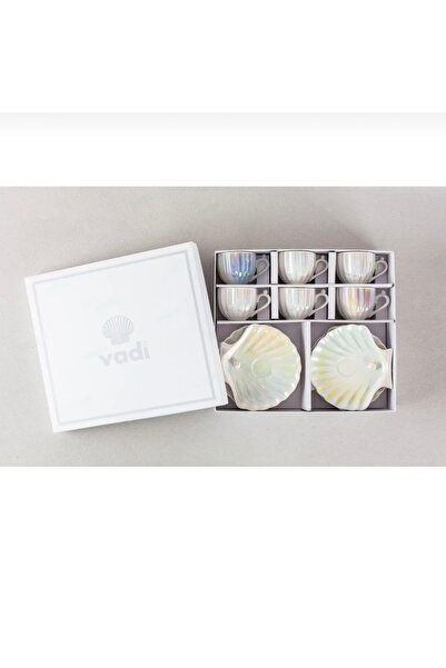 CEZVE HOME İstiridye Incili Sedefli 6 Kişilik 12 Parça Porselen Kahve Fincan ...