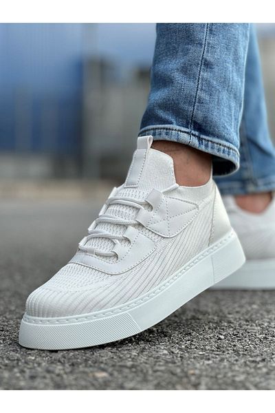 pabucmarketi Lace Detailed Knitwear Fabric Men's Sports Shoes White
