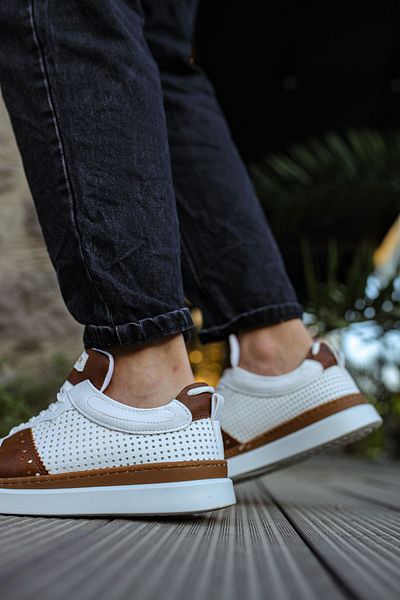 pabucmarketi Lace-Up Men's Sports Shoes Tan White