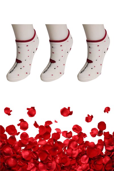 DİLRUBA AVM Women's Quality Combed Cotton Floral Patterned (3 Pairs) Short Booties Socks