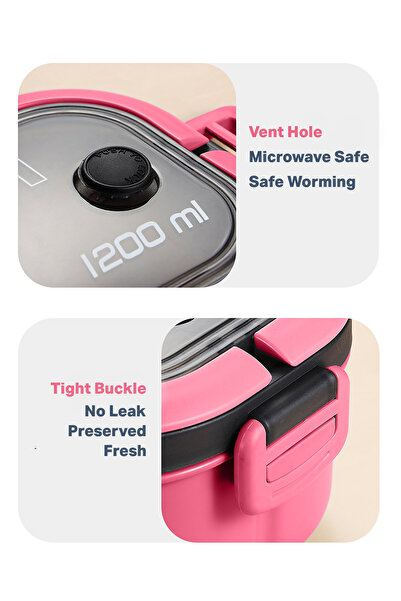 YAH Creation YAH Bento Lunch Box - Leak-Proof, BPA-Free, 2 Layers, Microwave & Dishwasher Safe, Includes Cutlery