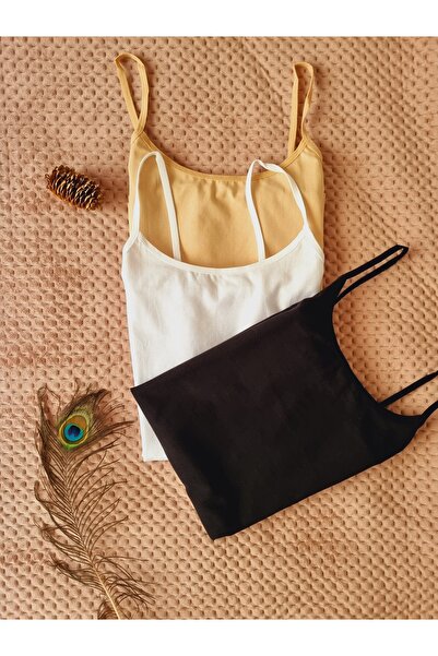 Demirsa Boutique 3-Piece Women's Rope Strap Lycra Black, White, Skin Combed C...