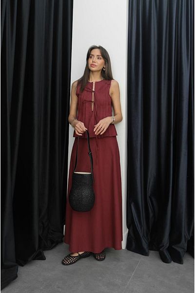 Havoş Burgundy Sprot Tie Blouse Skirt Suit