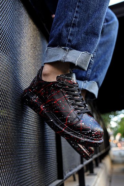 pabucmarketi Lace-Up Printed Men's Sneakers White Red Splush