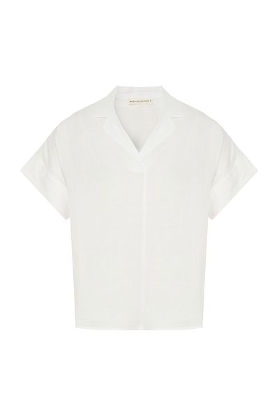 Mudo Shirt Collar Short Sleeve Linen Bluz