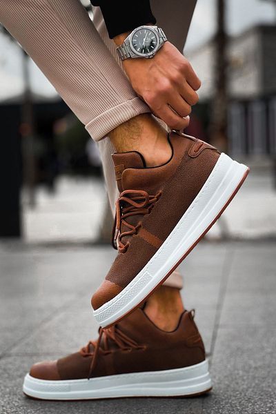 pabucmarketi Lace-Up Laser Printed Men's Casual Shoes Tan