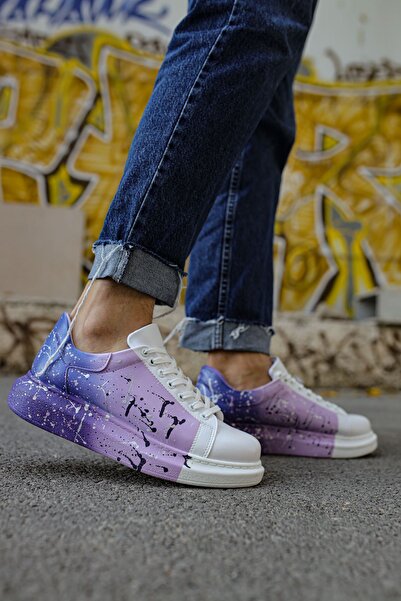 pabucmarketi Lace-Up Printed Men's Sports Shoes White Purple