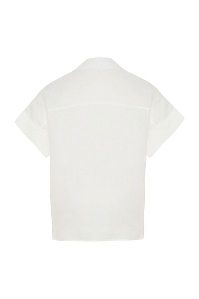 Mudo Shirt Collar Short Sleeve Linen Bluz
