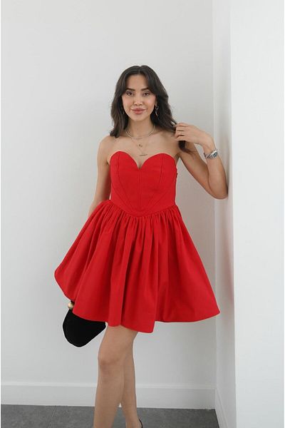 Havoş Red Heart Neck Mini Dress