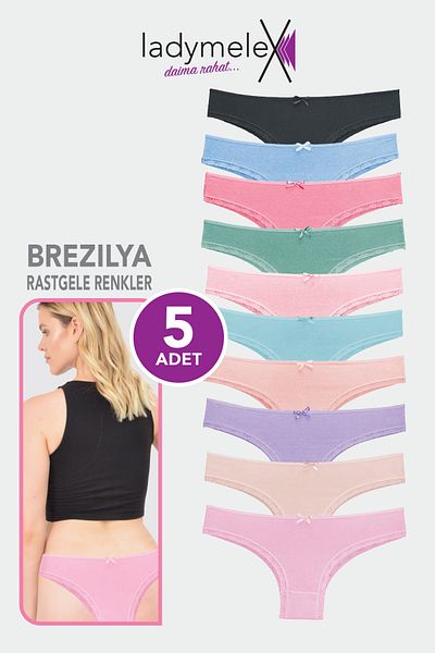 LadyMelex Women's Panties, Brazilian Panties Pack of 5, 100% Soft Comfortable Fabric, Random Colors Brazilian Panties