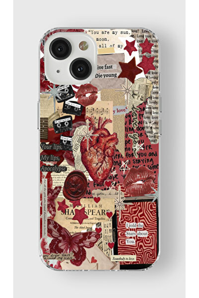 moonset Iphone 13 Mini Uyumlu Kolaj Tasarımlı Baskılı Şeffaf Telefon Kılıfı