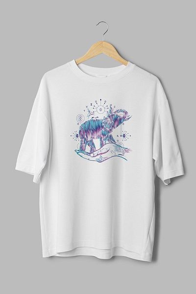 Overoz Tricou alb unisex - 100% bumbac, decolteu, imprimeu elefant astrologie T1073