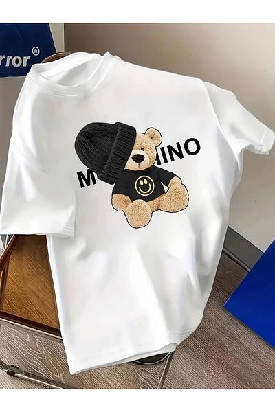Massgai Μπλουζάκι Unisex Design Smile Bear με στάμπα Oversize 100% βαμβάκι
