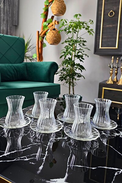 Gülümseten Avm 6 lı Origami Çizgili Çay Bardağı Takımı | 12 Parça Çay Bardağı...