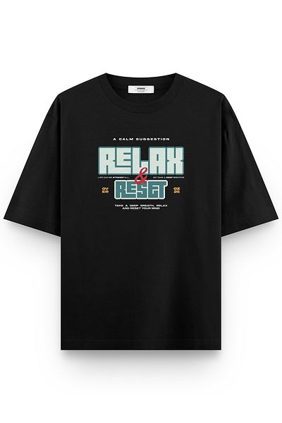 Overoz Μπλουζάκι Unisex Relax & Reset με εμπριμέ μαύρο oversize - 1368