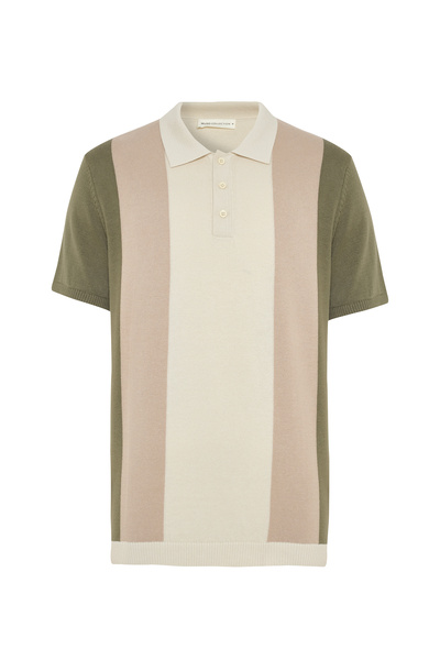 Mudo Color Block Polo Collar Short Sleeve Knitwear Sweater