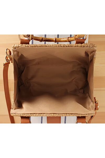 Moom Bag Women's Camel Bamboo Handle Straw Bag with Shoulder Strap