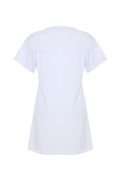 Mudo Short Sleeve Straight Cut Mini Dress with Embroidered