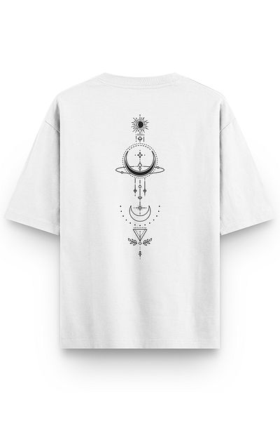 Overoz White Oversize Tshirt Minimal Illustration Back Printed Oversize Unisex T-Shirt 1353