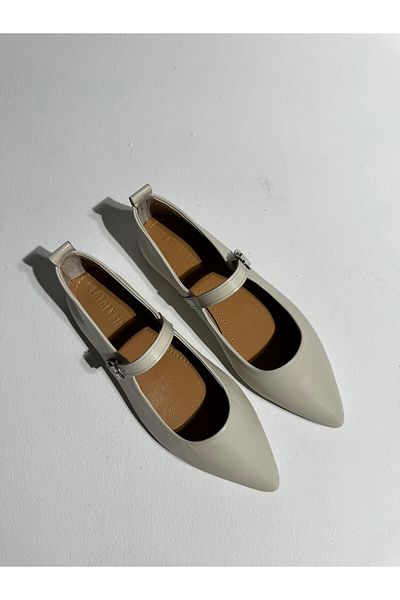 Eataly Shoes Balerini moi din piele Katie Beige cu vârf ascuțit