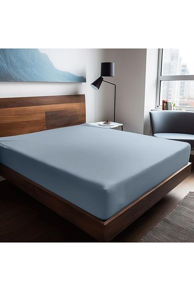 STOREMAX Ezg |   Mix & Match |   Plain | 100% Cotton Double 140 X 200 Ranforce Fitted Sheet Blue E