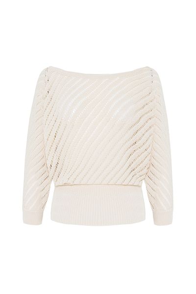 Mudo Loose Fit Boat Neck Openwork Knitwear Sweater