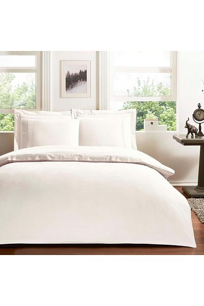 STOREMAX Ezg Sambre Jacquard 100% Cotton Duvet Cover Set, Ecru, Double Ezsnshop 1065757