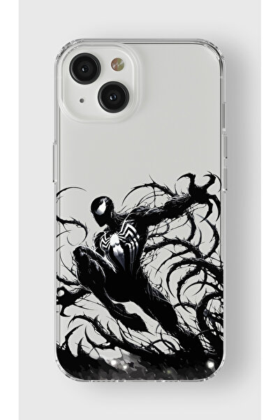 moonset Iphone 13 Uyumlu Siyah Örümcek Tasarımlı Baskılı Şeffaf Telefon Kılıfı