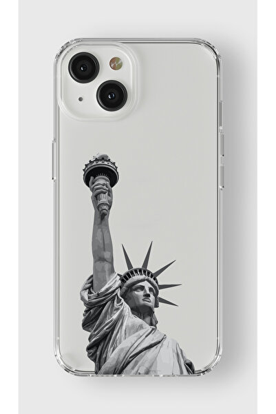 moonset Iphone 14 Uyumlu Özgürlük Heykeli Tasarımlı Baskılı Şeffaf Telefon Kı...