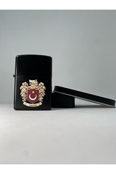 Turkuaz Bozkurt Arma Tasarımlı Kutulu Benzinli Metal Çakmak