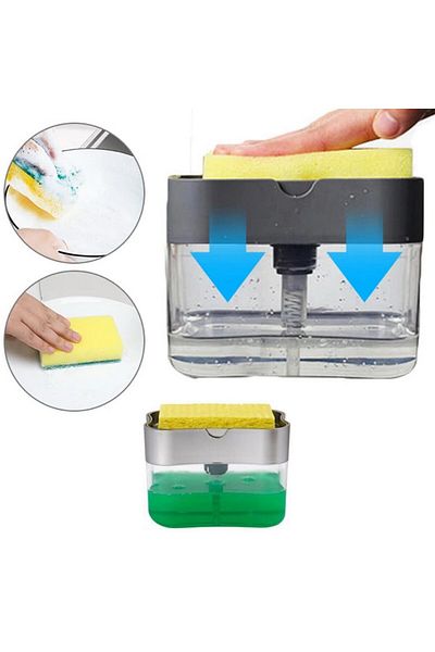 LUXE Two-In-One Push Practical Liquid Soap Dispenser Pump with Dishwashing Sponge Reservoir Lxs