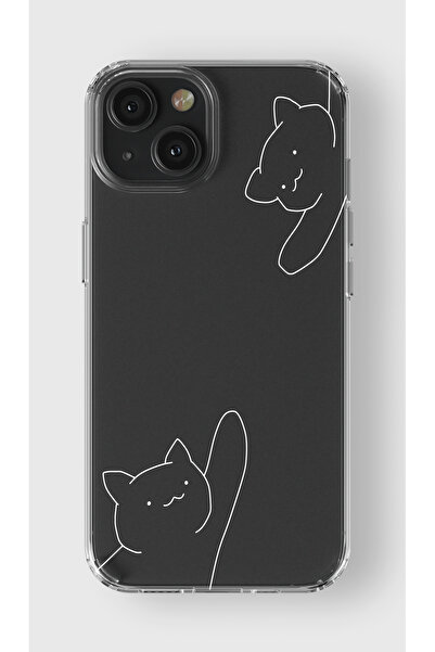 moonset Iphone 13 Uyumlu Kediler Tasarımlı Baskılı Şeffaf Telefon Kılıfı