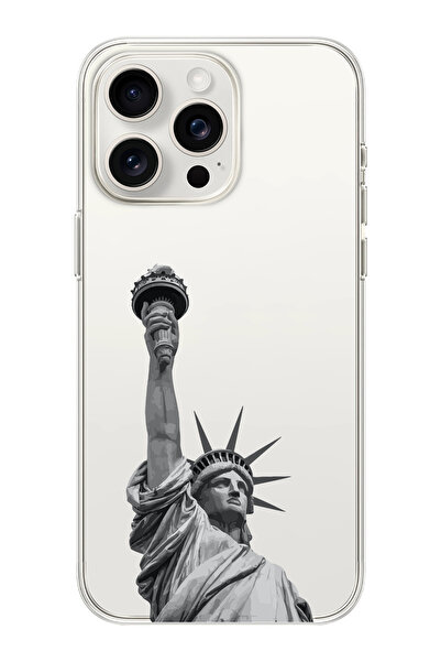 moonset Iphone 13 Pro Uyumlu Özgürlük Heykeli Tasarımlı Baskılı Şeffaf Telefo...