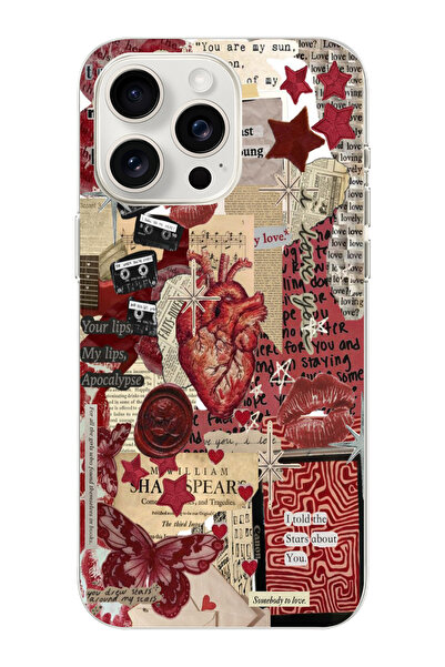 moonset Iphone 13 Pro Uyumlu Kolaj Tasarımlı Baskılı Şeffaf Telefon Kılıfı