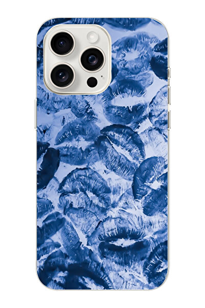moonset Iphone 13 Pro Uyumlu Mavi Dudaklar Tasarımlı Baskılı Şeffaf Telefon K...