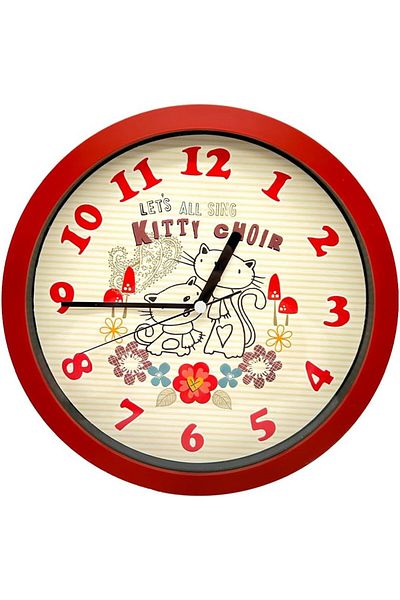 Mu Art Ahşap Mrt Mark Premium Series Kıtty Patterned Red Wall Clock 25 cm Art 871301