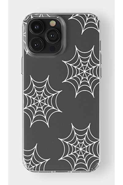 moonset Iphone 13 Pro Uyumlu Örümcek Ağ Tasarımlı Baskılı Şeffaf Telefon Kılıfı