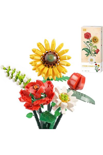 STOREMAX Σετ οικοδόμησης μπουκέτο λουλουδιών Sunflower Mini Bricks, Σετ δομικών λίθων τεχνητών λουλουδιών, Σπίτι