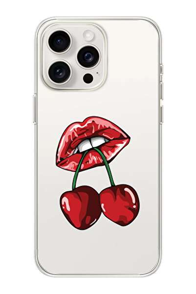 moonset Iphone 14 Pro Uyumlu Dudak ve Kiraz Tasarımlı Baskılı Şeffaf Telefon ...