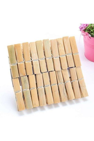Mu Art Ahşap Bamboo Clothes Pegs, 40 Pieces 6 cm Long, 1.2 cm Wide Clothes Pegs, Clothes Hanging
