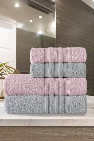 Mu Art Ahşap Mrt Cotton 50X90-70X140 cm 4-Piece Bath Towel Set (Pink) Art 871301
