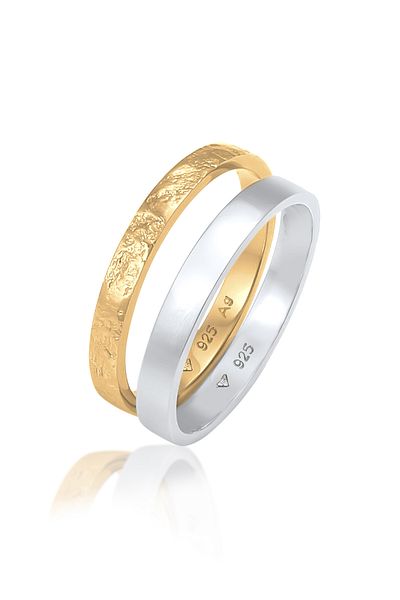 ELLI Ring Damen Set Basic Look gehämmert kombinierbar aus 925 Sterling Silber