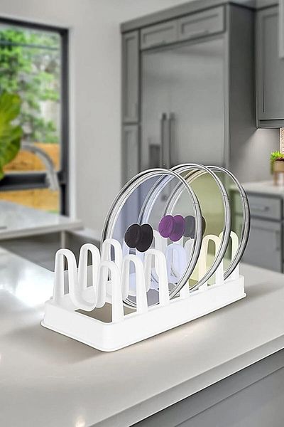 LUXE Piece 6 Compartment Pot Lid Organizer - Cabinet Organizer Lid Organizer White L