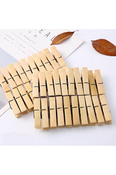 Mu Art Ahşap Bamboo Clothes Pegs, 40 Pieces 6 cm Long, 1.2 cm Wide Clothes Pegs, Clothes Hanging